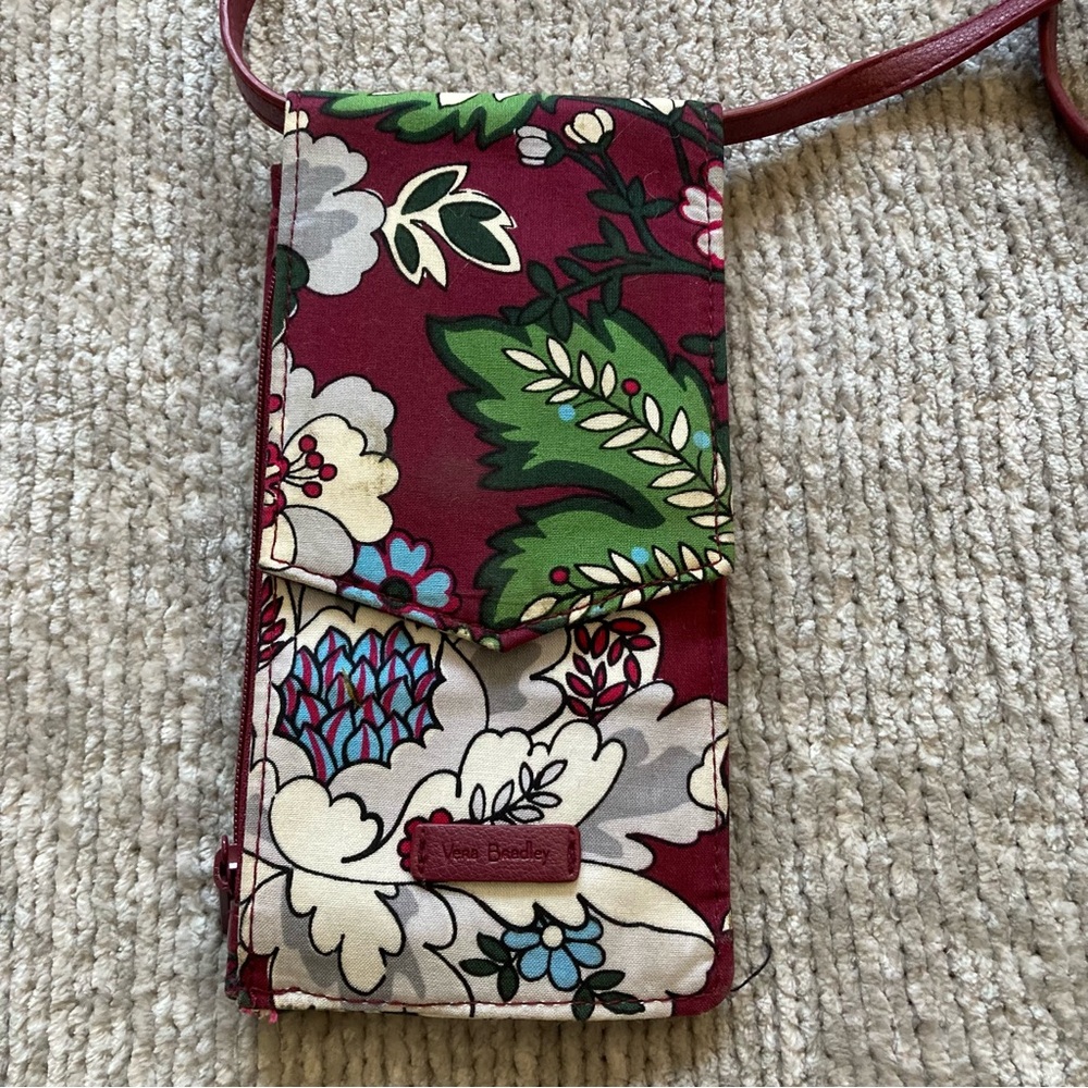 VERA BRADLEY Bordeaux Blooms RFID All in One‎ Envelope Crossbody